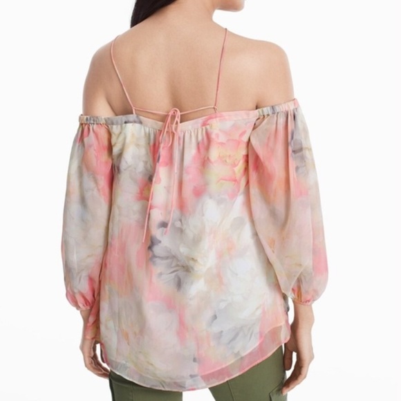 White House Black Market Watercolor Cold Shoulder Blouse - Picture 3 of 8
